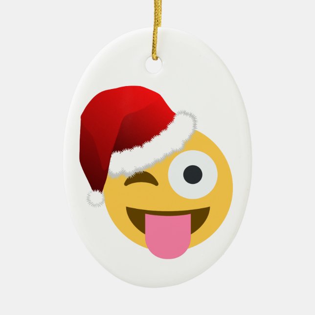 christmas santa claus winking emoji ceramic ornament (Front)