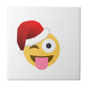 christmas santa claus winking emoji ceramic tile