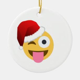 christmas santa claus winking emoji ceramic tree decoration