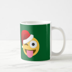 christmas santa claus winking emoji coffee mug