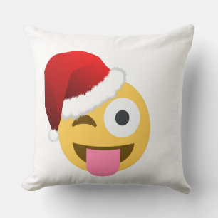 christmas santa claus winking emoji cushion