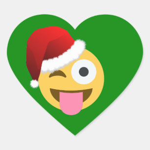 christmas santa claus winking emoji heart sticker
