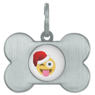 christmas santa claus winking emoji pet tag