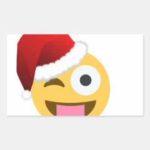 christmas santa claus winking emoji rectangular sticker