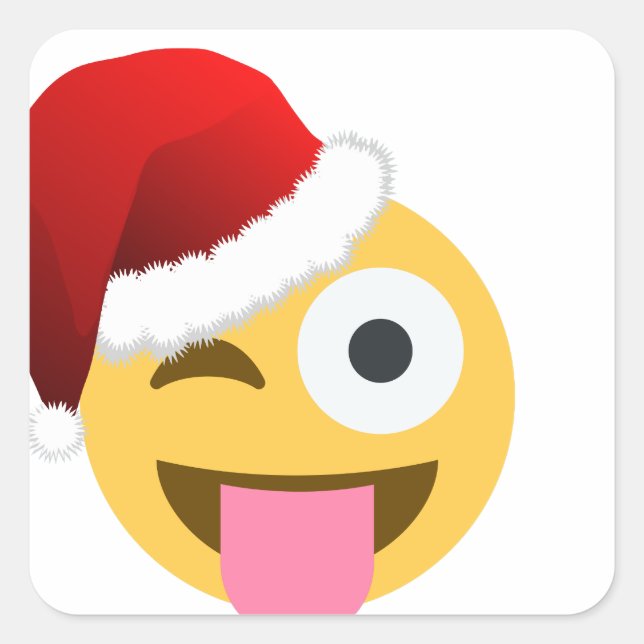 christmas santa claus winking emoji square sticker (Front)