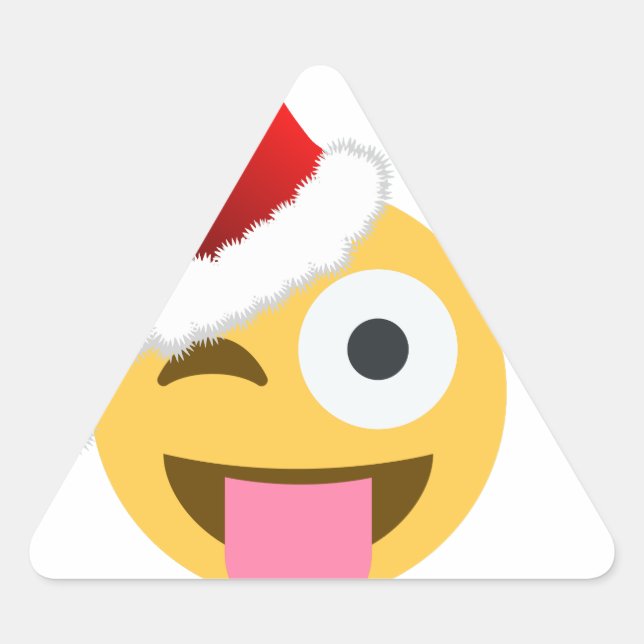 christmas santa claus winking emoji triangle sticker (Front)