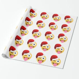 christmas santa claus winking emoji wrapping paper