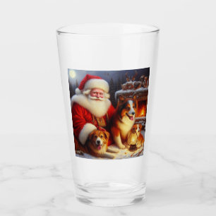Christmas Santa Claus with Dogs 1 Glass
