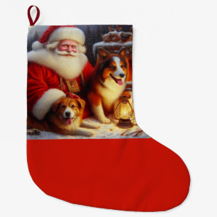Christmas Santa Claus with Dogs 1 Large Christmas Stocking