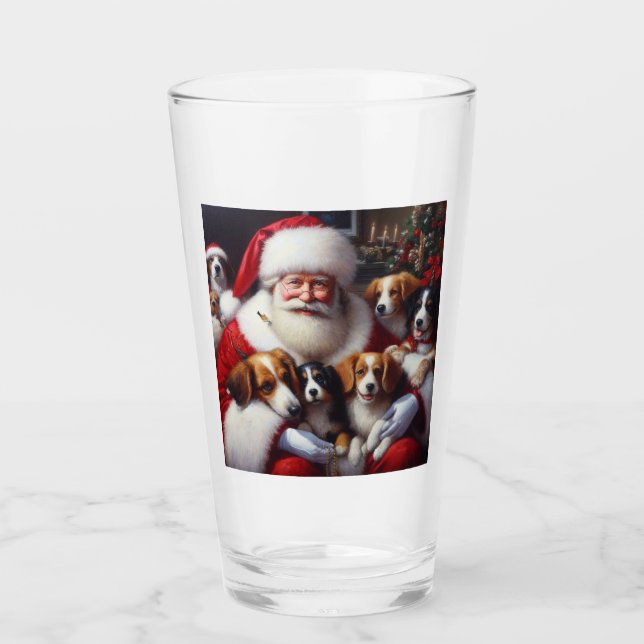 Christmas Santa Claus with Dogs 2 Glass (Front)