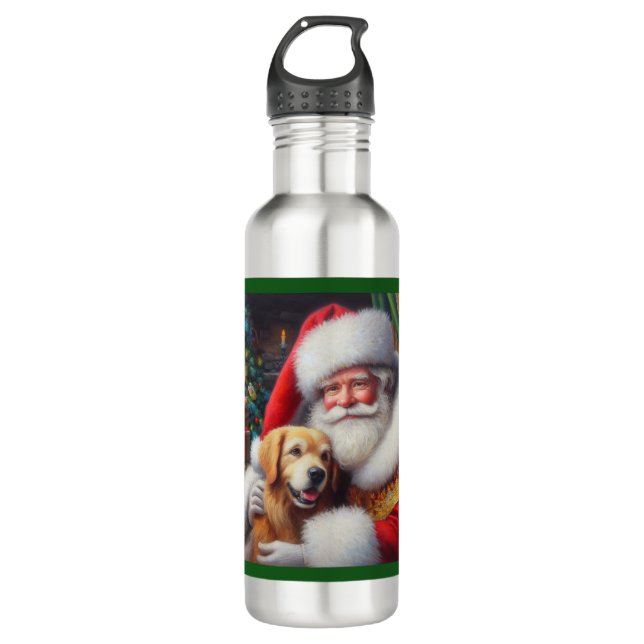 Christmas Santa Claus with Dogs 3 710 Ml Water Bottle (Front)