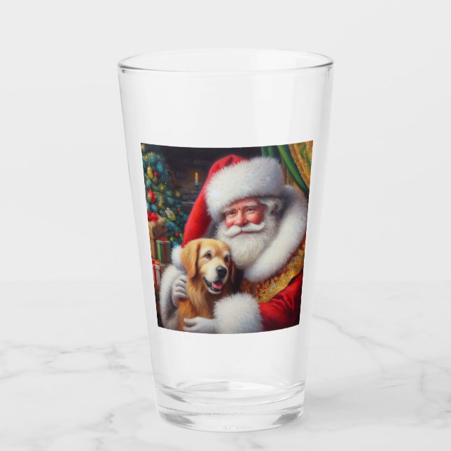 Christmas Santa Claus with Dogs 3 Glass (Front)
