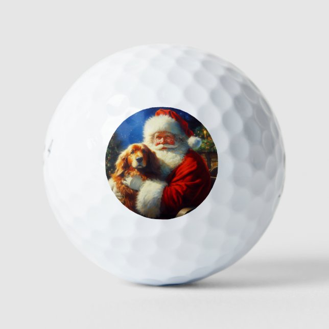 Christmas Santa Claus With Dogs 4 Golf Balls (Front)