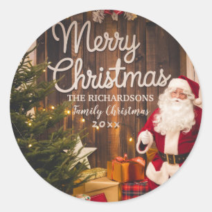 Christmas Santa Claus with Presents Personalised Classic Round Sticker
