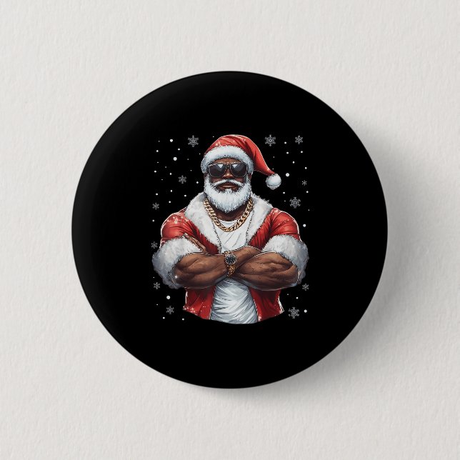 Christmas Santa Claus Xmas Cool Black African Amer 6 Cm Round Badge (Front)