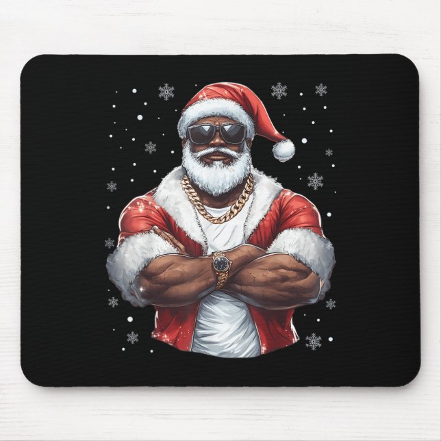 Christmas Santa Claus Xmas Cool Black African Amer Mouse Pad (Front)