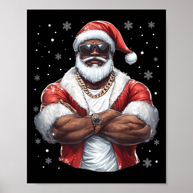 Christmas Santa Claus Xmas Cool Black African Amer Poster (Front)