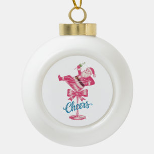 Christmas Santa Cocktail Glass Cheers Vintage Xmas Ceramic Ball Christmas Ornament