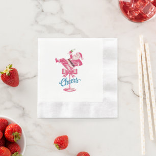 Christmas Santa Cocktail Glass Cheers Vintage Xmas Napkin