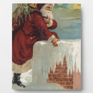 Christmas -  Santa Coming Down the Chimney Plaque