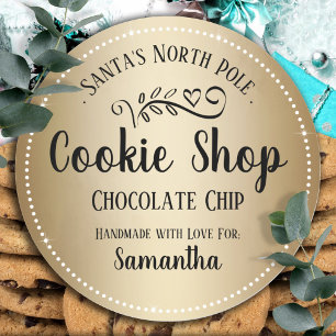 Christmas Santa Cookie Shop Custom Child Name Classic Round Sticker