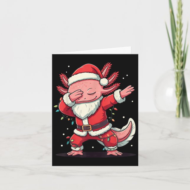 Christmas Santa Costume Dabbing Axolotl Xmas Light Card (Front)