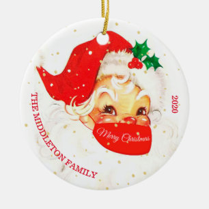 Christmas Santa Covid-19 Mask Merry Fun Greeting Ceramic Ornament