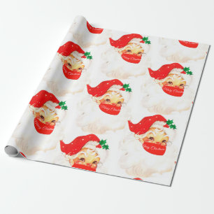 Christmas Santa Covid-19 Mask Merry Fun Greeting Wrapping Paper