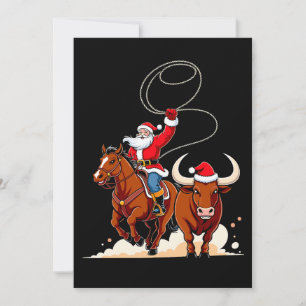 Christmas Santa Cowboy Lasso Bull Riding Rodeo Invitation