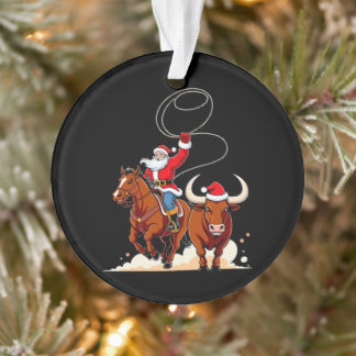 Christmas Santa Cowboy Lasso Bull Riding Rodeo Ornament