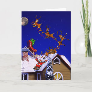 Christmas - Santa crashed on the rooftop Holiday Card