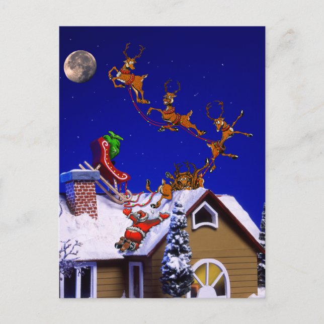 Christmas - Santa crashed on the rooftop Postcard (Front)