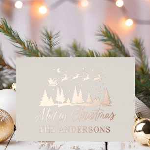 Christmas santa cream elegant traditional photo foil holiday card