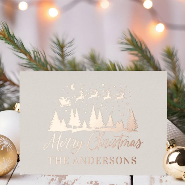 Christmas santa cream elegant traditional photo foil holiday card (Creator Uploaded)