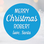 Christmas Santa Custom Name Blue Small Classic Round Sticker<br><div class="desc">Make Christmas magical with a set of personalised Santa stickers. These blue and white stickers can be customised with the recipient's name to make them truly unique. The perfect addition to your holiday gift wrap!</div>