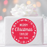 Christmas Santa Custom Name Red Classic Round Sticker<br><div class="desc">Make Christmas extra special with these 'Love,  Santa' stickers,  personalised with the recipient's name. A stylish template,  featuring a festive border with snowflakes,  holly,  holiday stockings and stars. Custom stickers make a wonderful addition to your gift wrap,  envelopes,  party favours,  and more! Colours: red and white.</div>