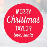 Christmas Santa Custom Name Red Small Classic Round Sticker<br><div class="desc">Make Christmas magical with a set of personalised Santa stickers. These red and white stickers can be customised with the recipient's name to make them truly unique. The perfect addition to your holiday gift wrap!</div>