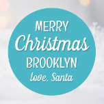 Christmas Santa Custom Name Teal Small Classic Round Sticker<br><div class="desc">Make Christmas magical with a set of personalised Santa stickers. These teal and white stickers can be customised with the recipient's name to make them truly unique. The perfect addition to your holiday gift wrap!</div>