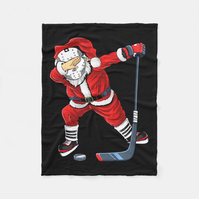 Christmas Santa Dabbing Hockey Player Boys Kids Da Fleece Blanket (Front)