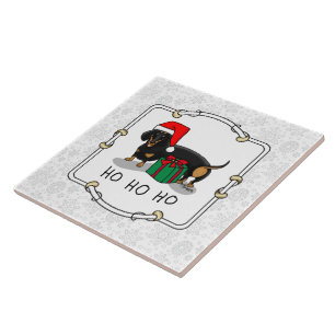Christmas Santa Dachshund (S black & tan) Cute Ceramic Tile