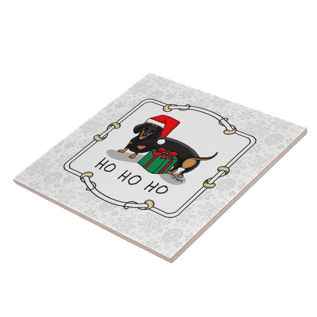 Christmas Santa Dachshund (S black & tan) Cute Ceramic Tile (Side)