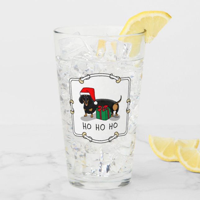 Christmas Santa Dachshund (S black & tan) Cute Glass (Back Ice)