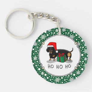Christmas Santa Dachshund (S black & tan) Cute Key Ring