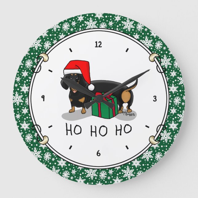 Christmas Santa Dachshund (S black & tan) Cute Large Clock (Front)