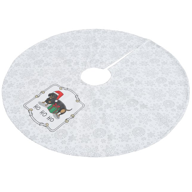 Christmas Santa Dachshund (S black & tan) Funny Fleece Tree Skirt (Angled)