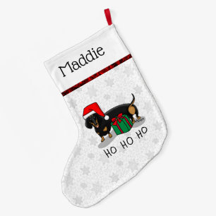 Christmas Santa Dachshund (S black & tan) Funny Large Christmas Stocking