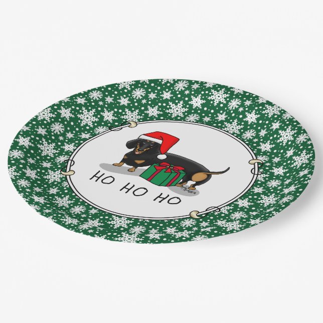 Christmas Santa Dachshund (S black & tan) Funny Paper Plate (Angled)