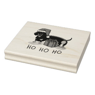 Christmas Santa Dachshund (S black & tan) Funny Rubber Stamp
