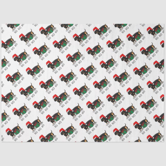 Christmas Santa Dachshund (S black & tan) Funny Tissue Paper (Front)