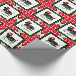 Christmas Santa Dachshund (S black & tan) Funny Wrapping Paper